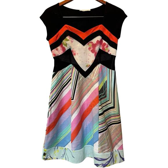 Didier Parakian Dress 4 Green Black sleeveless Artsy A-Line Geometric 36 mesh - Picture 1 of 5